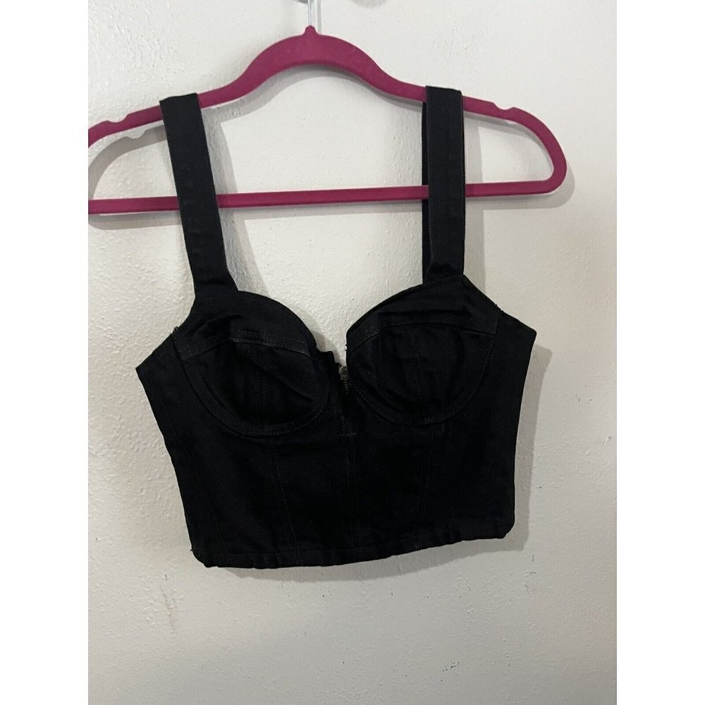 GRLFRND Ariel denim Bralette top women XS black city by night